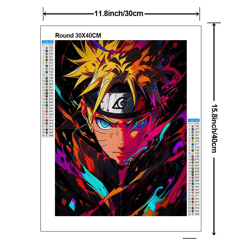 Diamond Painting (Pintura com Diamantes) Anime Japonês DIY - Vortex Naruto Colorido